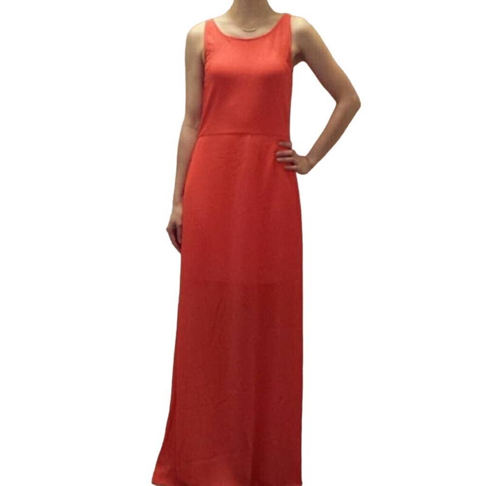 Gianni Bini Women's XS Red Orange Maxi Dress Sheer Details Side Zip Flowy